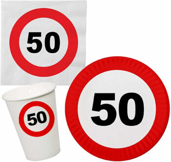 Verjaardag feestartikelen tafel dekken set 50 jaar verkeersbord - Feestpakketten