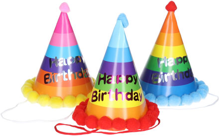 Verjaardag feesthoedje XL - happy birthday - karton - gekleurd - punthoedje Multi