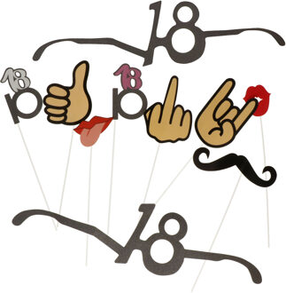 Verjaardag foto prop set - 18 jaar - 9-delig - glitter - photo booth accessoires