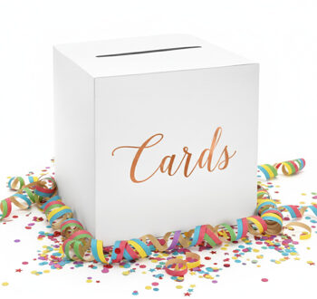 Verjaardag/jubileum enveloppendoos wit/rosegoud Cards 24 cm