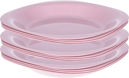 Verjaardag/kinder/camping borden - 12x stuks - Dia 21 cm - roze - kunststof - onbreekbaar