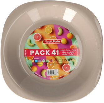 Verjaardag/kinder/camping borden - 4x stuks - Dia 21 cm - beige - kunststof - onbreekbaar