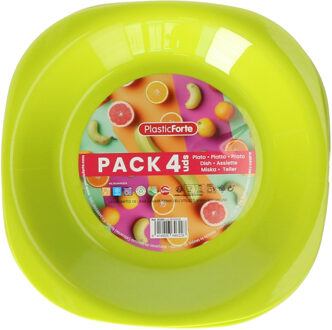 Verjaardag/kinder/camping borden - 4x stuks - Dia 21 cm - limegroen - kunststof - onbreekbaar