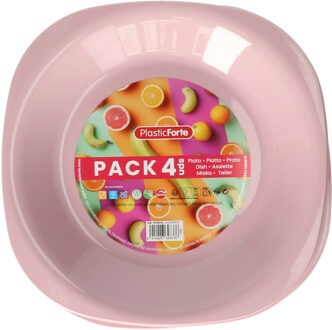 Verjaardag/kinder/camping borden - 4x stuks - Dia 21 cm - roze - kunststof - onbreekbaar