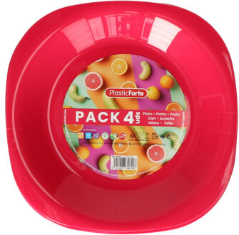 Verjaardag/kinder/camping borden - 4x stuks - Dia 21 cm - roze - kunststof - onbreekbaar