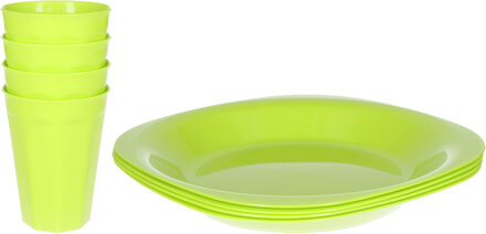 Verjaardag/kinder/camping borden/beker set - 8x stuks - groen - kunststof - onbreekbaar