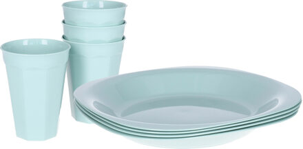 Verjaardag/kinder/camping borden/beker set - 8x stuks - mintgroen - kunststof - onbreekbaar