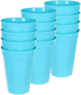 Verjaardag/kinder/camping drink bekers - 12x stuks - 300 ML - blauw - kunststof - onbreekbaar