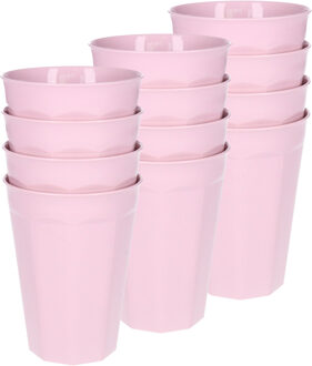 Verjaardag/kinder/camping drink bekers - 12x stuks - 300 ML - roze - kunststof - onbreekbaar