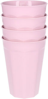 Verjaardag/kinder/camping drink bekers - 4x stuks - 300 ML - roze - kunststof - onbreekbaar