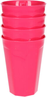 Verjaardag/kinder/camping drink bekers - 4x stuks - 300 ML - roze - kunststof - onbreekbaar