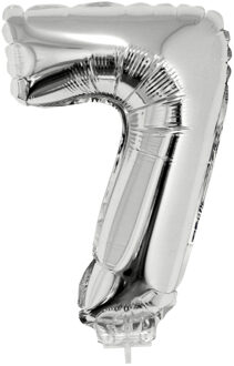 Verjaardag leeftijd opblaas cijfer ballon - 7 jaar - zilver - op stokje 41 cm