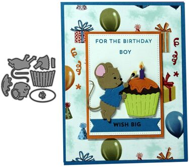 Verjaardag Mouse Cupcake Metalen Stansmessen Embossing Scrapbooking Stencil Craft Cut Sterft Voor Diy Kaart Handgemaakte