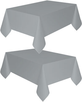 Verjaardag party tafelkleed - 2x - papier - zilver - 137 x 274 cm - met waterafstotende finish