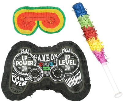 Verjaardag Pinata Game controller van 43 cm set met stok en masker - Pinatas