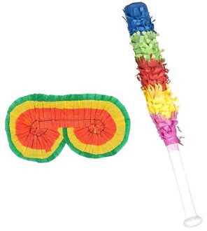 Verjaardag - Pinata set - blinddoek en stok - 43cm - Pinatas Multikleur