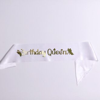 Verjaardag Queen Glitter Satin Sash Mermaid Verjaardag Meisje Linten Schoudergordel Feestartikelen Mode Decoratie Accessoires wit
