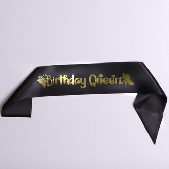 Verjaardag Queen Glitter Satin Sash Mermaid Verjaardag Meisje Linten Schoudergordel Feestartikelen Mode Decoratie Accessoires zwart