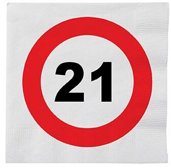 Verjaardag servetten verkeersbord 21 jaar - 40x - 33 x 33 cm - Leeftijd thema feest servetten
