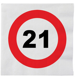 Verjaardag servetten verkeersbord 21 jaar - 80x - 33 x 33 cm - Leeftijd thema feest servetten