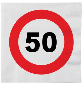 Verjaardag servetten verkeersbord 50 jaar - 16x - 33 x 33 cm - Leeftijd thema feest servetten