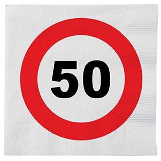 Verjaardag servetten verkeersbord 50 jaar - 32x - 33 x 33 cm - Leeftijd thema feest servetten