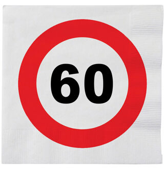 Verjaardag servetten verkeersbord 60 jaar - 32x - 33 x 33 cm - Leeftijd thema feest servetten