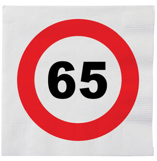 Verjaardag servetten verkeersbord 65 jaar - 64x - 33 x 33 cm - Leeftijd thema feest servetten
