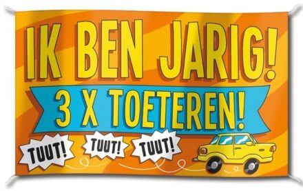 Verjaardag straatvlag 3x toeteren 100x150 cm Multi