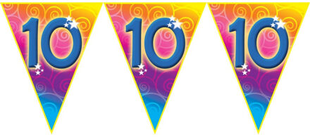 Verjaardag thema 10 jaar geworden feest vlaggenlijn - 5 meter - Feestartikelen/versiering - Vlaggenlijnen Multikleur
