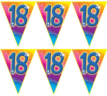 Verjaardag thema 18 jaar geworden feest vlaggenlijn - 3x stuks - 5 meter - Feestartikelen/versiering