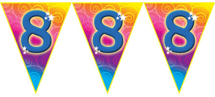 Verjaardag thema 8 jaar geworden feest vlaggenlijn van 5 meter - Vlaggenlijnen Multikleur