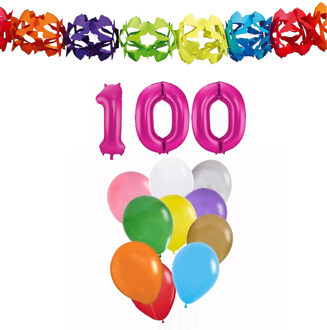 Verjaardag versiering pakket 100 jaar - opblaascijfer/slinger/ballonnen