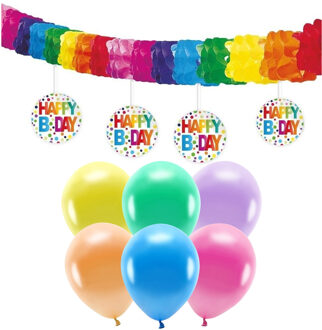 Verjaardag versiering set - 2x slingers en 100x ballonnen