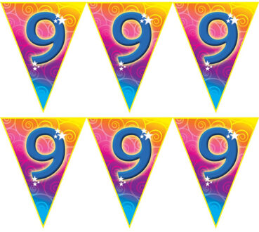 Verjaardag vlaggenlijn - 4x stuks - 9 jaar - 5 meter - leeftijd vlaggetjes - kunststof