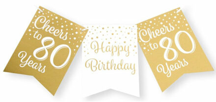 Verjaardag Vlaggenlijn 80 jaar - Gerecycled karton - wit/goud - 600 cm - Vlaggenlijnen Goudkleurig