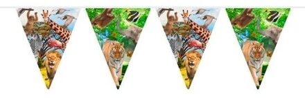 Verjaardag vlaggenlijn slinger - 10 meter - Safari/jungle thema feest - plastic - binnen/buiten Multi