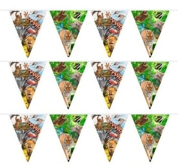 Verjaardag vlaggenlijn slinger - 3x - 10 meter - Safari/jungle thema feest - plastic - binnen/buiten Multi