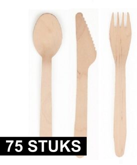 Verjaardag wegwerp bestek - hout - 75x delig - wegwerp - lepels - messen - vorken - 16 cm