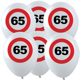 Verjaardagfeest leeftijd ballon - 65 jaar - 12x stuks - thema leeftijd stopbord Wit