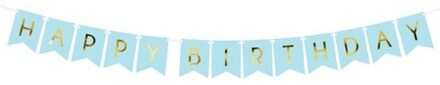 Verjaardags feest slinger - Happy Birthday - blauw/goud - 1,75 meter - feest slinger
