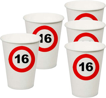 Verjaardagsfeest leeftijd bekertjes 16 jaar - 40x stuks - papier - thema leeftijd stopbord