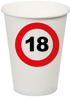 Verjaardagsfeest leeftijd bekertjes 18 jaar - 8x stuks - papier - thema leeftijd stopbord Multi