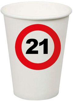 Verjaardagsfeest leeftijd bekertjes 21 jaar - 8x stuks - papier - thema leeftijd stopbord Multi
