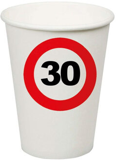 Verjaardagsfeest leeftijd bekertjes 30 jaar - 24x stuks - papier - thema leeftijd stopbord