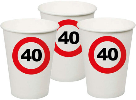 Verjaardagsfeest leeftijd bekertjes 40 jaar - 24x stuks - papier - thema leeftijd stopbord