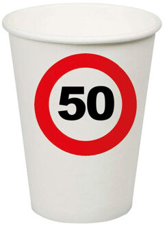 Verjaardagsfeest leeftijd bekertjes 50 jaar - 8x stuks - papier - leeftijd stopbord - Abraham/Sarah