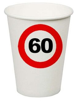 Verjaardagsfeest leeftijd bekertjes 60 jaar - 24x stuks - papier - thema leeftijd stopbord