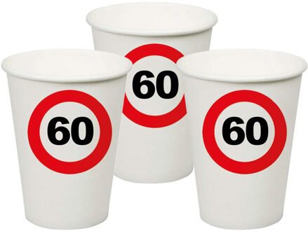 Verjaardagsfeest leeftijd bekertjes 60 jaar - 32x stuks - papier - thema leeftijd stopbord