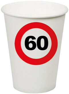 Verjaardagsfeest leeftijd bekertjes 60 jaar - 8x stuks - papier - thema leeftijd stopbord Multi